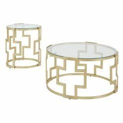 Buy ✨ Spumante Matte Gold Finish, Clear Glass Top Table Set By INSPIRE Q Bold ✨ -iNSPIRE Q shop Spumante Matte Gold Finish2C Clear Glass Top Table Set by iNSPIRE Q Bold 2
