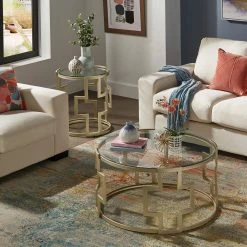 Buy ✨ Spumante Matte Gold Finish, Clear Glass Top Table Set By INSPIRE Q Bold ✨