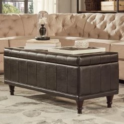 Best Pirce ✨ St Ives Lift Top Faux Leather Tufted Storage Bench By INSPIRE Q Classic Brown ✨