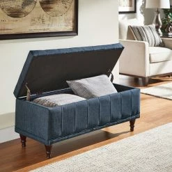 Best Pirce 🌟 St Ives Lift Top Tufted Storage Bench By INSPIRE Q Classic Navy Blue Linen 🧨
