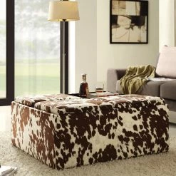 Cheapest 🛒 Decor Brown White Cow Hide Storage Ottoman By INSPIRE Q Bold ✔️