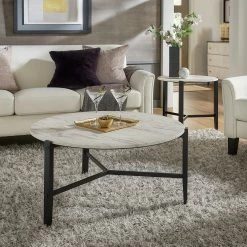 Cheap 🧨 Teagan Round White Faux Marble Tables By INSPIRE Q Modern 😉