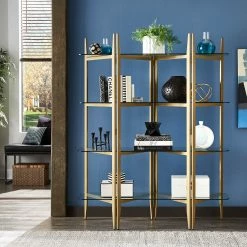 Brand new ❤️ Tove Gold Finish Metal Bookcase With Glass Shelves By INSPIRE Q Bold 🎉