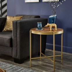 Promo 😉 Vanderson Gold Finish Metal And Faux Leather End Table By INSPIRE Q Modern 🛒