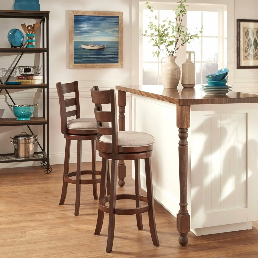 Deals ✔️ Verona Linen Ladder Back Swivel Bar Stool By INSPIRE Q Classic Dark Grey 🔥 - Image 3