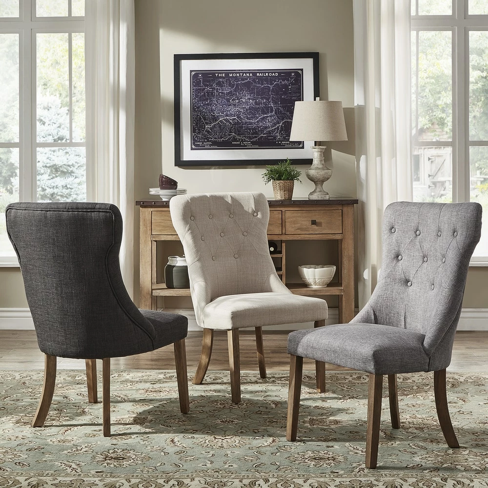 New 🌟 Voyager Button-tufted Dining Chairs (Set Of 2) By INSPIRE Q Artisan Grey 🥰