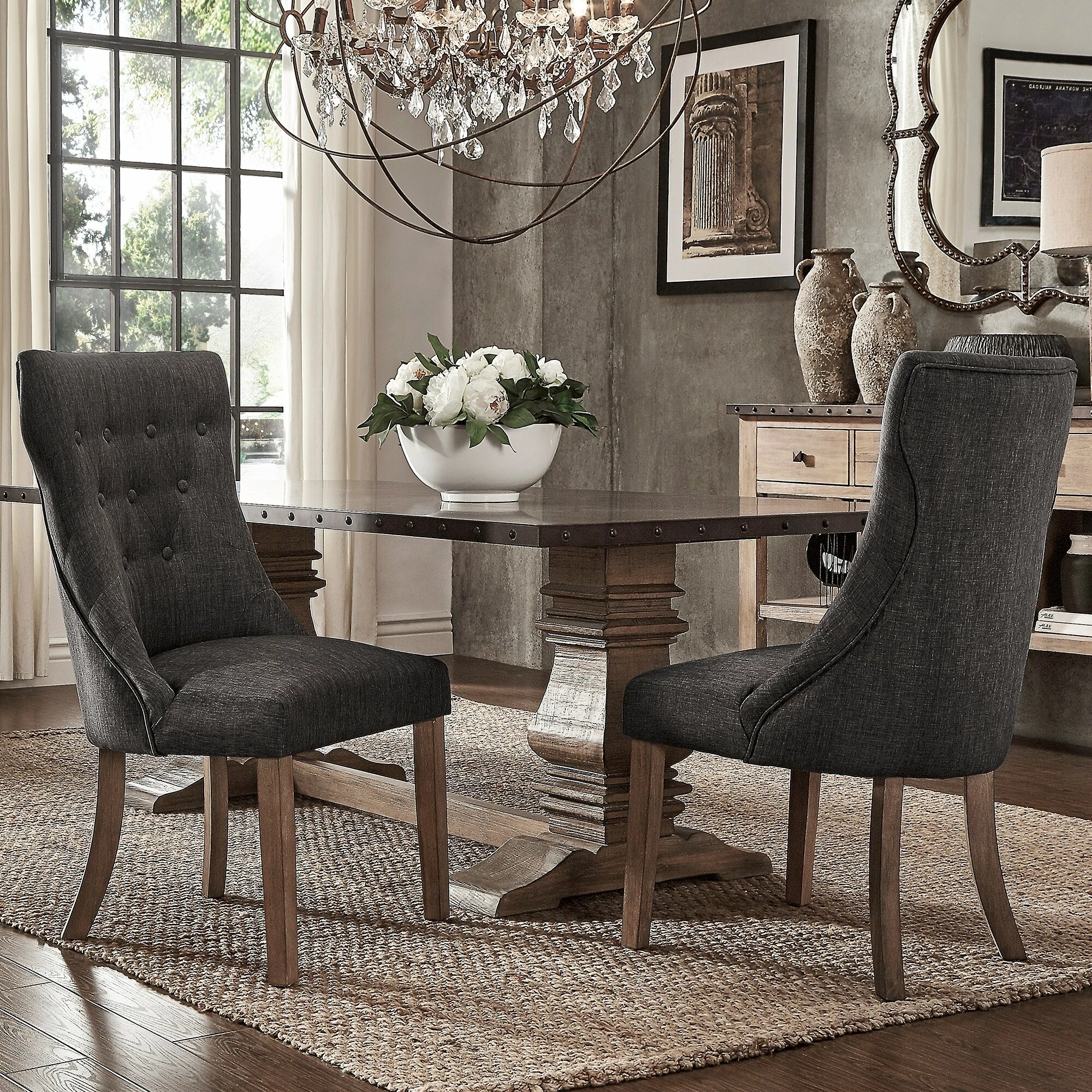 New 🌟 Voyager Button-tufted Dining Chairs (Set Of 2) By INSPIRE Q Artisan Grey 🥰 - Image 4
