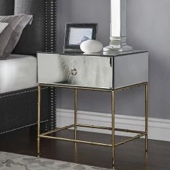 Best Pirce 🧨 Wade Mirrored Accent Table With Gold Finish Base By INSPIRE Q Bold 🥰