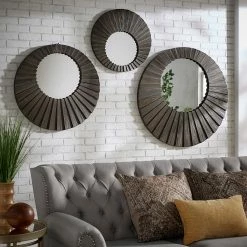 Best Pirce 🧨 Xavier Dark Brown Reclaimed Wood Round Seashell Wall Mirror By INSPIRE Q Modern Small ✨