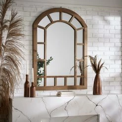 Deals 🧨 Silas Wood Arched Windowpane Wall Mirror By INSPIRE Q Artisan 👍